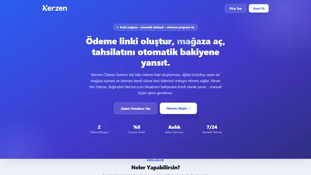Nerzen Payments homepage screenshot