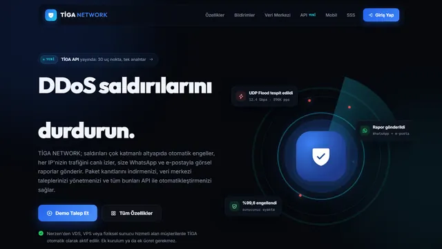 TİGA Network homepage screenshot